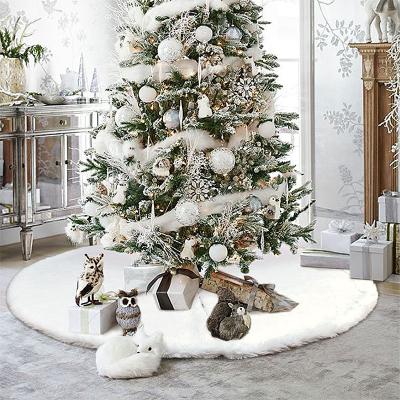 China Christamas Christmas Tree Decoration Plush Christmas Tree Skirt 120cm Xmax Soft White Christmas Tree Cushion Stand for sale