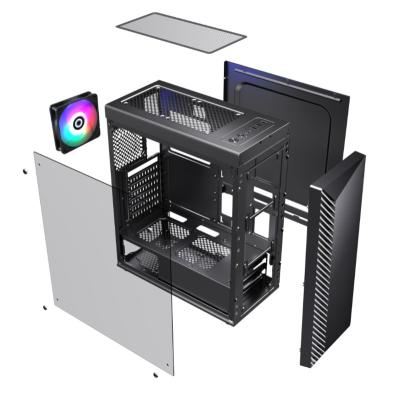 China With Fan Mid Tower OEM Desktop Gaming Case With ARGB Led Strip Temperd Glass Gaming Cabinet for sale