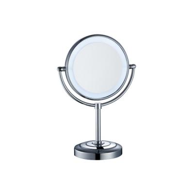 China Fancy 2 Face Enlarging Double Sided LED Light Stand Table Round Makeup Hotel Beauty Compact Shaving Mirror With Led Lights for sale