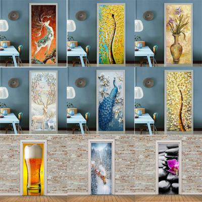 China Recycled Door 3D Landscape Fabric Self Adhesive Mural Home Wall Decals Waterproof Sticker Wholesale for sale