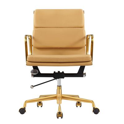 China Best Hermann Millerr Mid Pad Leather PU Swivel Office Chair Adjustable Back Popular Soft Gold Frame Design for sale