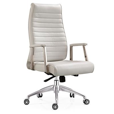 China Competitive High Back Best Quality Executive White Leather Office Chair (Height) Adjustable With Stainless Steel Armrest for sale