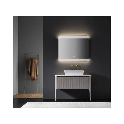 China Latest Design Luxury Modern Style Bathroom Cabinet Bathroom Vanity LED Mirror Solid Wood Cabinet for sale