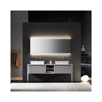 China Solid Wood Bathroom Vanity Cabinet Mirror Cabinet Bathroom Cabinet Set Modern Luxury Design Latest LED Style for sale