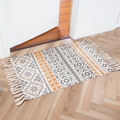 China Bohemia Retro Vintage Anti Slip Canvas Cotton Front Door Mat Cover Washable Classic Ethnic Rug for sale