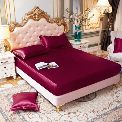 China Nondisposable Pure Nondisposable Hotel Sheet Multi-size Color Satin Color Satin Bedding Home Imitation Silk Bedding Set for sale