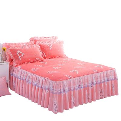 China Factory Folded Flowers Reactive Printing Skirt Bedspread Full King Size Bedspread Princess Bedskirt Cover Sheets for sale