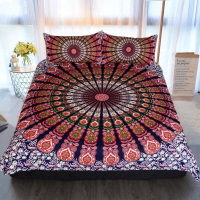 China Nondisposable Bohemia Style Red and White Flowers Mandala Quilt Cover Bedsheet Bedding Set for sale