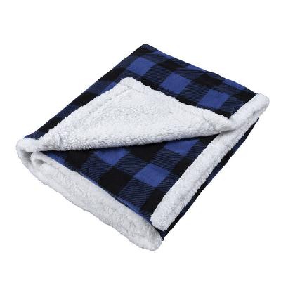 China Anti-pilling Plaid Printing Cozy Throw TV Sofa Bed Nap Office Blanket Sherpa Throw Blanket Lamb Plush Double Layer Thick Woolen Blanket for sale