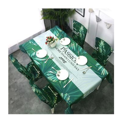 China Wholesale cheap green printed fabric waterproof pvc tablecloth dining table cover with seat cover set for sale