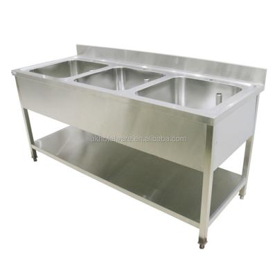 China Industrial kitchen/restaurant kitchen/canteen Italy 3 wheels kitchen sink European style stainless steel sink bench with under shelf for restaurant use factory for sale