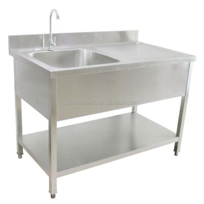 China Canteen Kitchen/Restaurant Kitchen/Europe Style Industrial Kitchen Sink Single Stainless Steel Work Table Wash Sink With Drain Panel Factory for sale