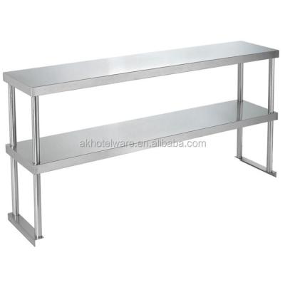 China Industrial Commercial Kitchen Equipment/Restaurant Kitchen/Canteen Restaurant Stainless Steel Over Shelf Above Bench 2 Tier Table Mounted Shelf Factory for sale