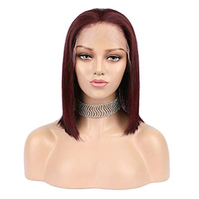 China Straight From 12 Inches Wine Red Highlight Raw Original Brazilian Lace Bob Hair Wig Straight for sale