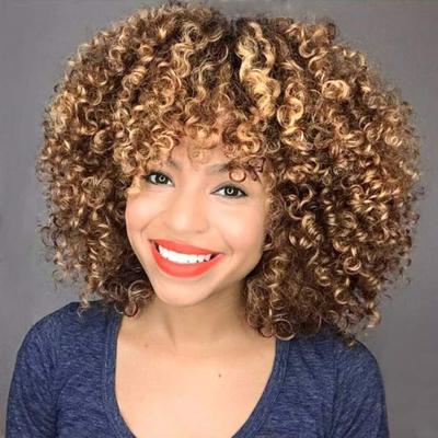 China Kinky Curl 4/27 99j Mixed Blonde Wigs For Women Afro Wigs 16inch Water Wave Bangs for sale