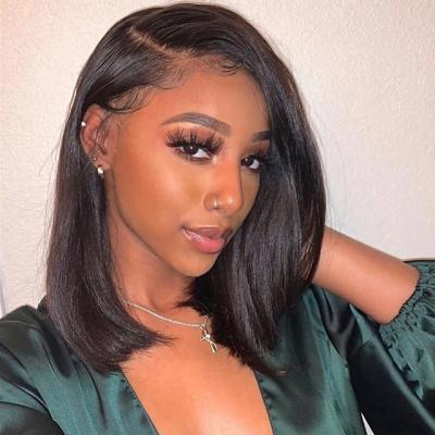 China Water Wave Brazilian Virgin Remy Human Hair Silky Straight Natural Black Short Bob Wigs With Bangs For Black Women for sale