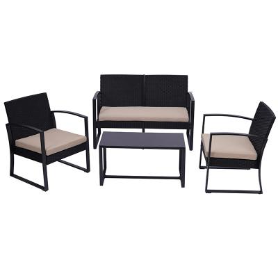 China Modern New Design 4Pcs PP Injection Rattan Outdoor Furniture Patio Garden Set Plastic Table And Chair for sale