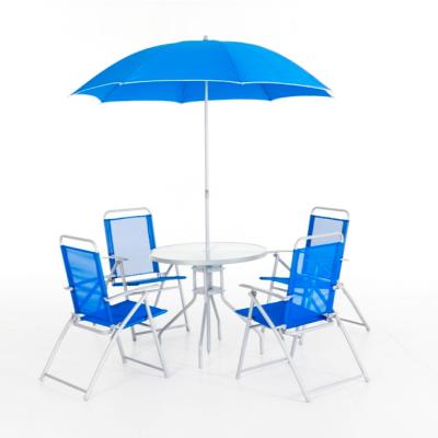 China Modern FURNITURE OUTDOOR GARDEN SET 4PCS FOLDING CHAIR+1PC TABLE+1PC UMBRELLA 6PCS GLASS PATIO SET for sale