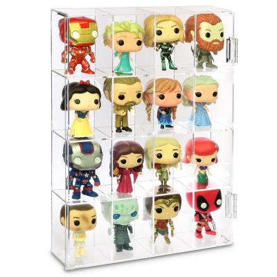 China Stored Acrylic Organizer Storage Box Dustproof Display Rack For Funko Pop With Mirrored Back &16 Compartments for sale