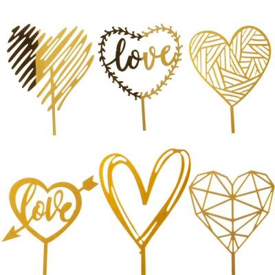 China Custom Party Decoartion Gold Heart Wedding Cake Toppers Valentine's Day Party Decorations Christmas Cake Topper for sale