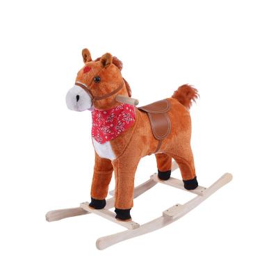 China Lovely Funny Kids Music Stuffed Plush Rocking Horse Toys With Wooden Base For Children for sale