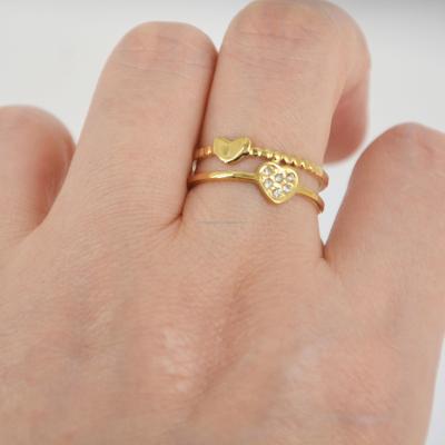 China New CLASSIC Small Heart Ring Zircon Stone Love Rings 14 K 316 Gold Acciaio Inox Anello Gioielli Dongguan Stainless Steel Factory for sale