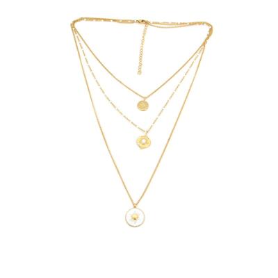 China Hot sales TRENDY Stainless Steel Enamel Necklace with color with white stone three layer necklace stock in 14K gold plated color for sale