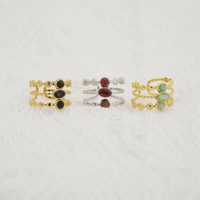 China Popular Trendy 3-Layer Adjustable Stone Rings with TRENDY Black, Red and Amazonite for Ladies Charm Rings for sale