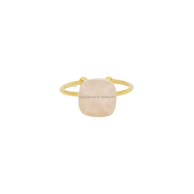 China STEEL Trendy Trendy Ring Jewelry Rose Quartz Women's Jewelry Stone Band Rings 14K Gold Plated for sale