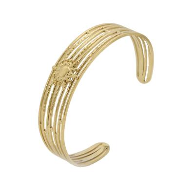 China TRENDY Fashionable Multilayer Open Adjustable Bangle Cuff Bracelet With Sun Pendant For Stainless Steel Jewelry for sale