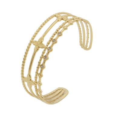 China FASHIONABLE hot sales c-shaped open adjustable bracelet with flower accessories in 14K gold plated bangle for women gift for sale