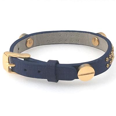 China Fashionable screw leather bracelet in blue color with gold plated for women and lady for sale