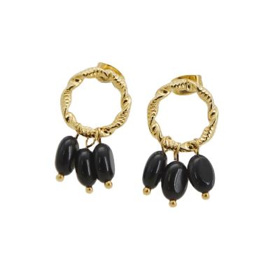 China Trendy Trendy Designs Women Round Charm Earrings With Black Stone Beads Earrings In 14K Gold Plated Jewelry for sale