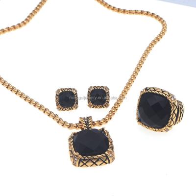 China Fashionable Chian factory 316L stainless steel jewelry sets for necklace with pendant, earring and ring in glod planting color for sale