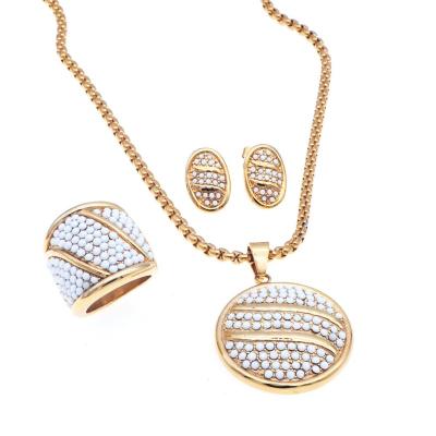 China Fashionable Chian factory 316L stainless steel jewelry sets for necklace with pendant, earring and ring in glod planting color for sale