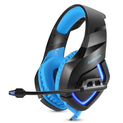 China Circumaural usb stereo headset with microphon K1B Black+Blue with LED light flexible durable new style headband cospla cool gamingstyl for sale