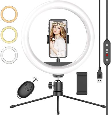 China Selfie Ring Light With Tripod Stand Live Stream Beauty Facial Make Up Tik Tok Ring Light 10inch LED With Mobile Phone Holder AK089 for sale