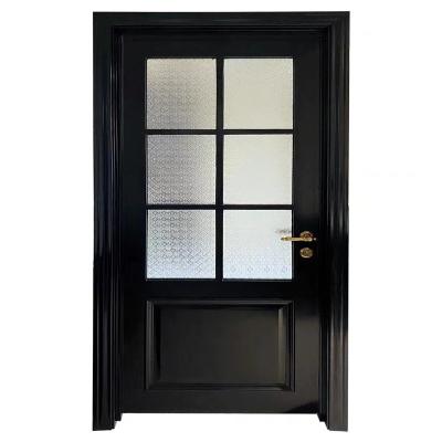 China Evereco Style Sound Insulation French Black Stained Glass Viewable Door Interior Laminated Glass Wood Door for sale