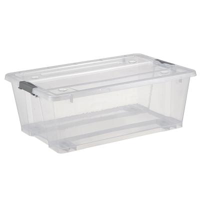 China Sustainable 30L Clear Plastic Tissue Storage Box With Wheels And Handle for sale