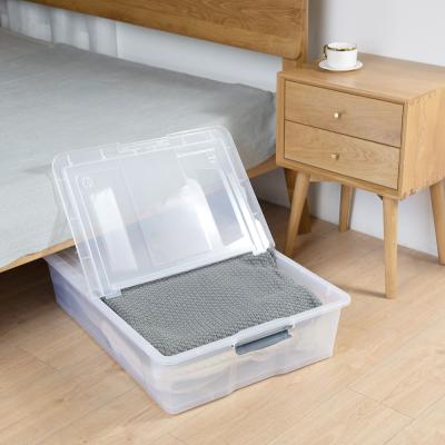 China Sustainable 55L clear plastic transparent underbed storage box with split lid for sale