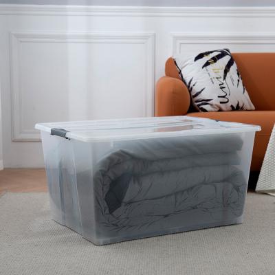 China 128L Sustainable Household Exlarge Clear Plastic Storage Box With Wheels Stitch for sale