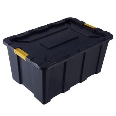 China New Design 100L High Quality Sustainable Stackable Heavy Duty Black Tub Plastic Storage Box for sale