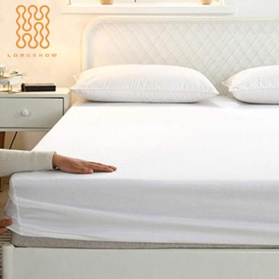 China Wholesale Single Pack 180TC 50% Cotton 50% Polyester Percale White White Fitted Sheet With Elastic For Hotel Bedding for sale