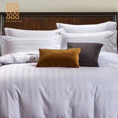 China 60S Luxury Wholesale Nondisposable 3cm 100% Polyester/Cotton Sateen Stripe Duvet Cover Hotel White Bed Linens for sale