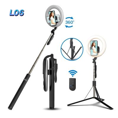 China 3 in 1 High Quality L06 All in One Multifunctional 6 in 1 Inch Outdoor 8 Ring Light Tripod Selfie Stick with Monopod Handle for sale