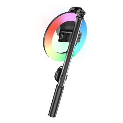 China Light Colors MJ17 Adjustable Luz Stick Led Cell Phone Holder Ringlight Selfie Rainbow Scam RGB Ring Fill Light Portable 6 Inch Mini Palo With Tripod for sale