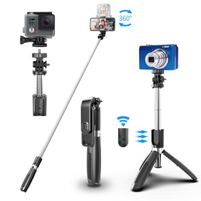 China 360 Degree Rotation Universal Wholesale L02 Universal Smartphone Tripod Remote Foldable Selfie Stick With Tripod Mount For iPhone for sale