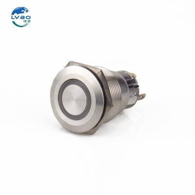 China LVBO Brass chrome plating  flat round ring illuminated  Multicolor metal push button Switch LB22A-P11F/ER220V/N for sale