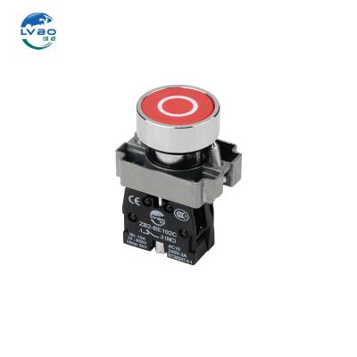 China Silver alloy LVBO XB2 Circular self-locking button switch  flame retardant plastic circle symbol  warning switch  red for sale