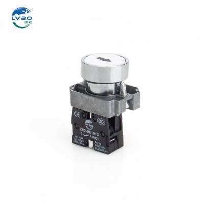 China Silver alloy LVBO Button switch self reset 22mm with arrow symbol start stop button XB2 inching switch flat head button for sale